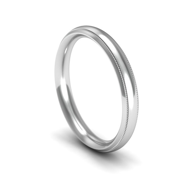 9ct White Gold Court Shape Millgrain Edge Wedding Band – UK Made, Comfort Fit, Sizable
