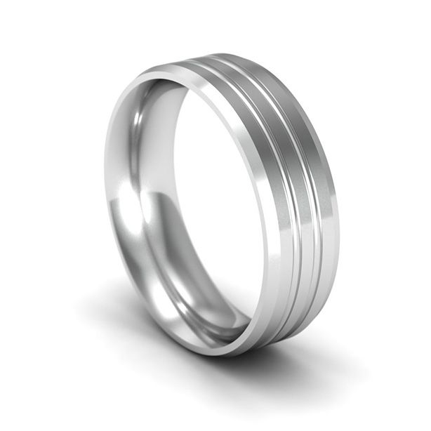 Two-tone ring with rhombic pattern and vertical grooves